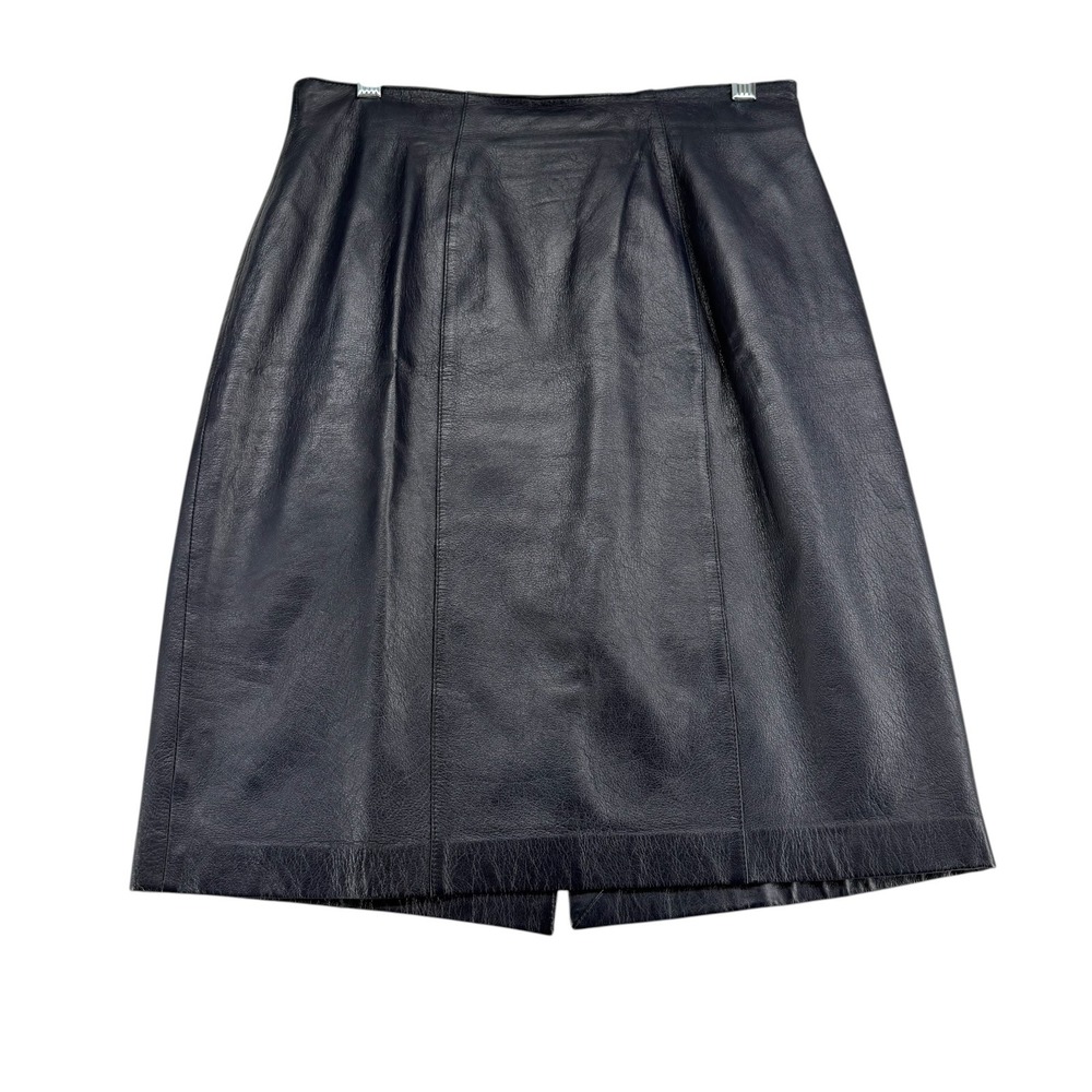 Vintage Evan Davies 100% Leather Pencil Knee Length Skirt Womens 8/10 Navy Blue